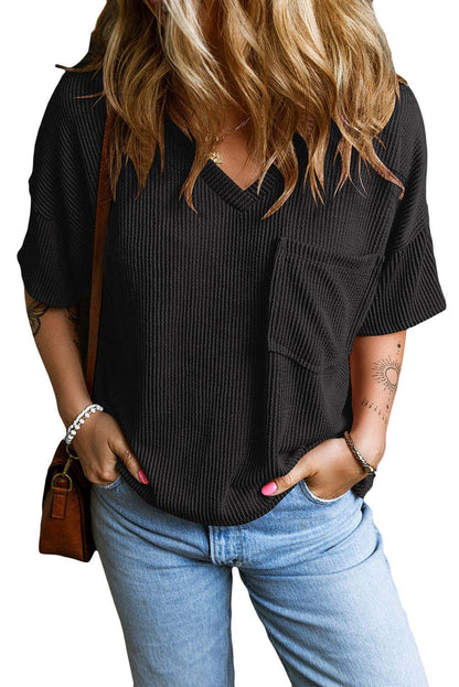 Corded Short Sleeve Pocketed T-Shirt