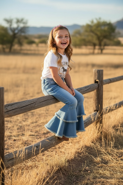Double Bell Denim Flares - Light Wash