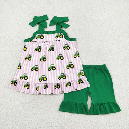 Tractor sibling outfits | girls romper | boys short set