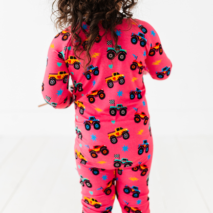 Pink Monster Truck Convertible Footie