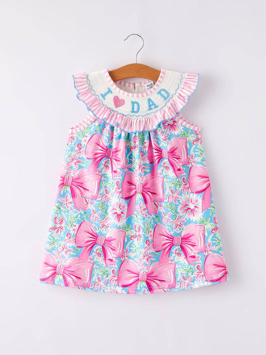 “I ❤ DAD ”Embroidery Smocking Baby Girls Dress