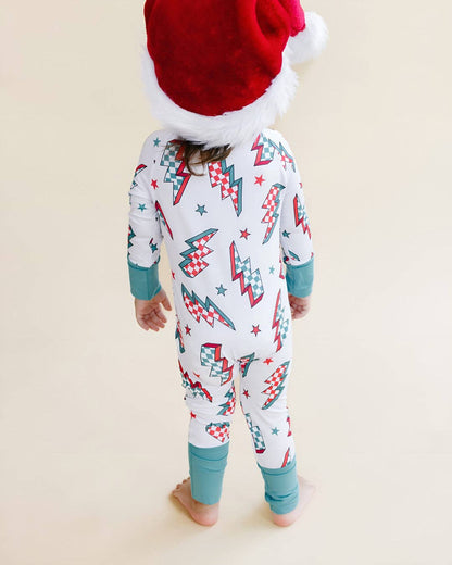 Holiday Bamboo Baby Clothes Zip Romper | Checkered Bolts