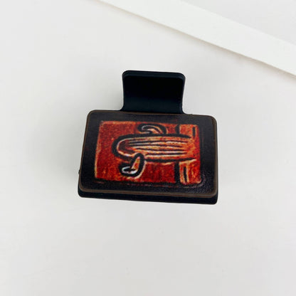 Western cowboy cacti PU leather square hair claw clip