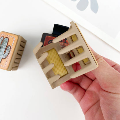 Western cowboy cacti PU leather square hair claw clip