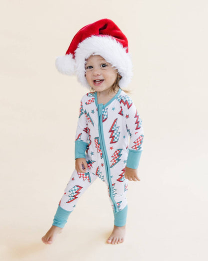 Holiday Bamboo Baby Clothes Zip Romper | Checkered Bolts