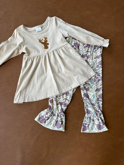 Deer tunic & camo pants outfit