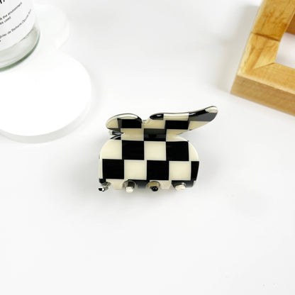 Vintage Black and White Checkerboard Grab Hair Claw Clip
