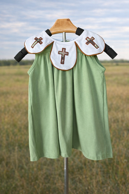 camoflage cross applique dress