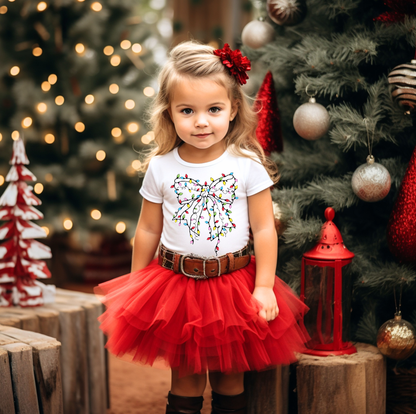 Christmas Bow with Lights Girls Tee Shirt