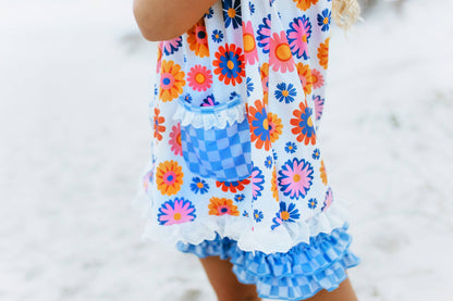 Flower Power Spring Summer Short Set - PERIWINKLE