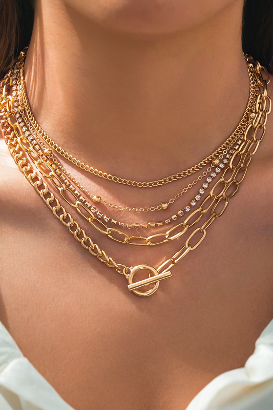 5pcs Layered Rhinestone Chain Collarbone Necklaces Set