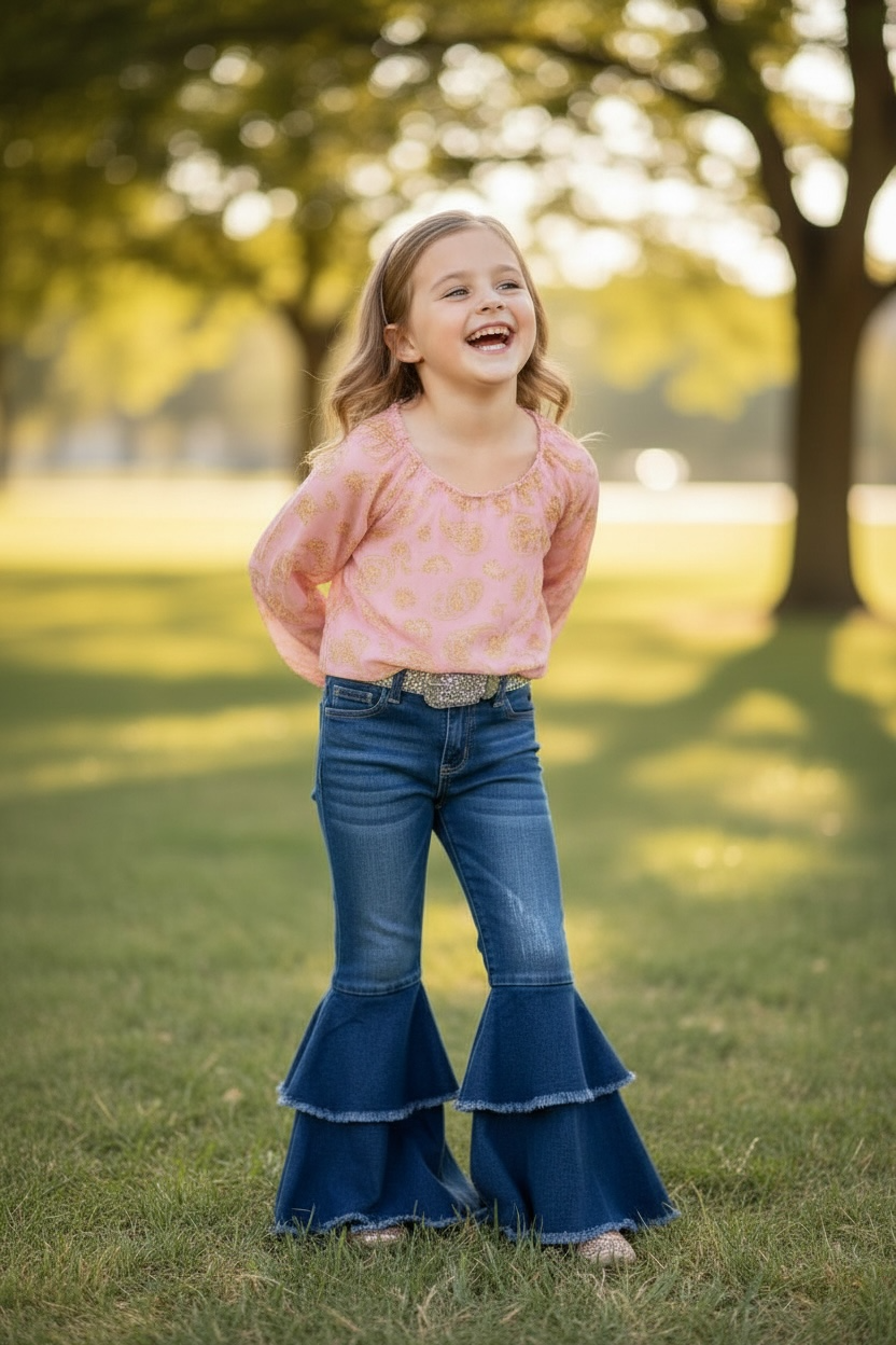 Denim Double Bell Bottoms- Dark Wash