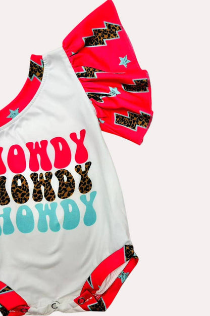 "HOWDY" one ruffle sleeve bubble romper