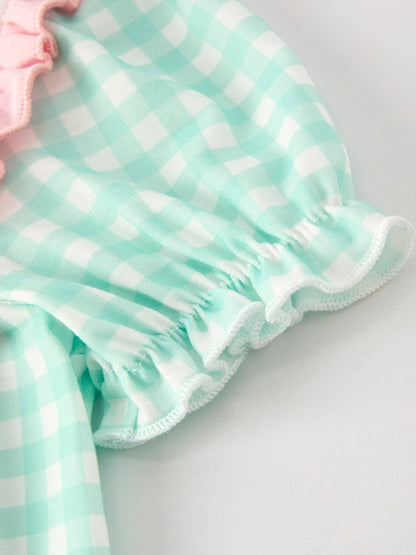 Thanksgiving Day Fall Pumpkin Flowers Embroidered Check Girls Dress