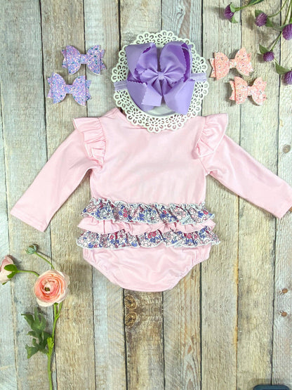 Purple Bow Applique Infant Romper