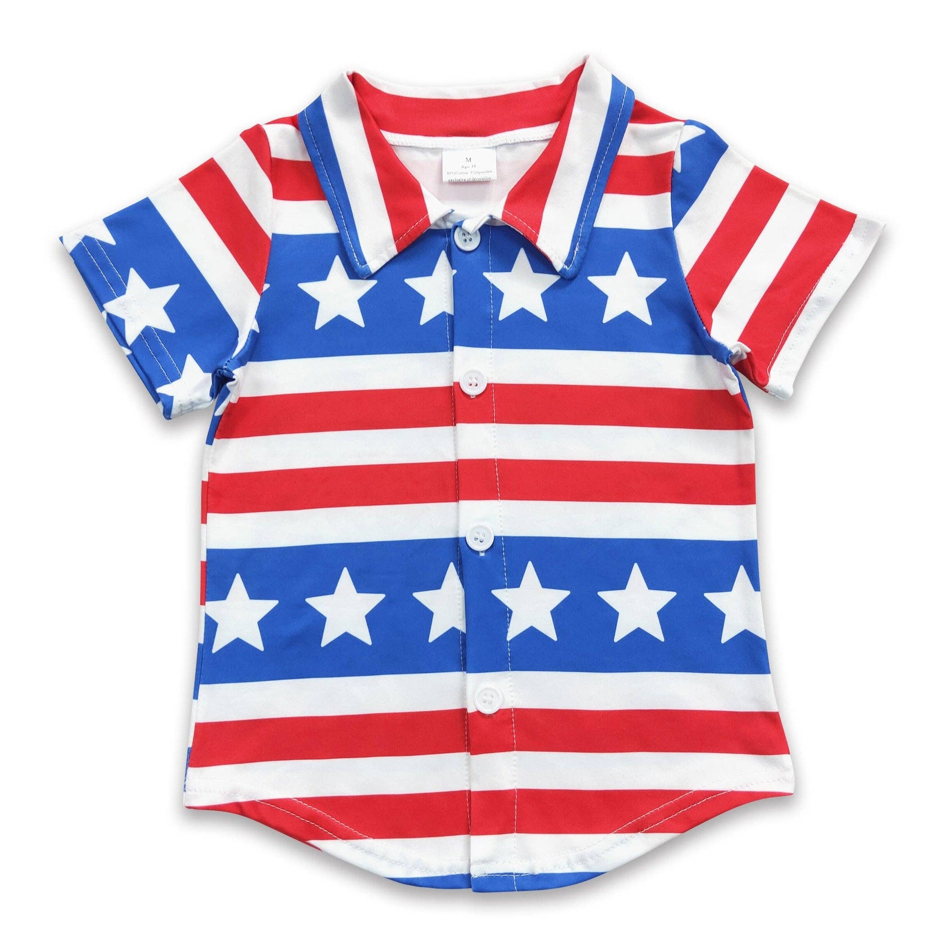 Children's shirt with American flag design on a white background