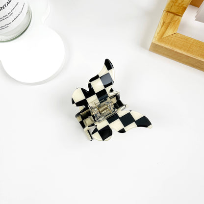 Vintage Black and White Checkerboard Grab Hair Claw Clip