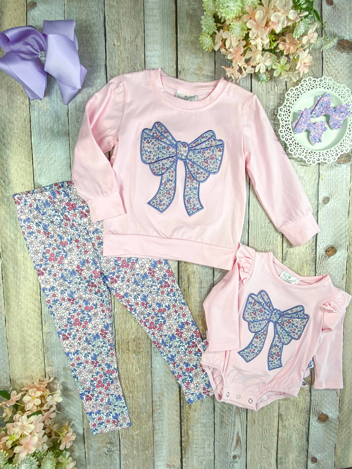 Purple Bow Applique Infant Romper