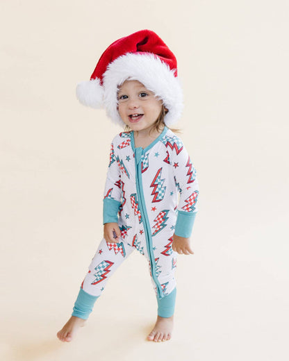 Holiday Bamboo Baby Clothes Zip Romper | Checkered Bolts