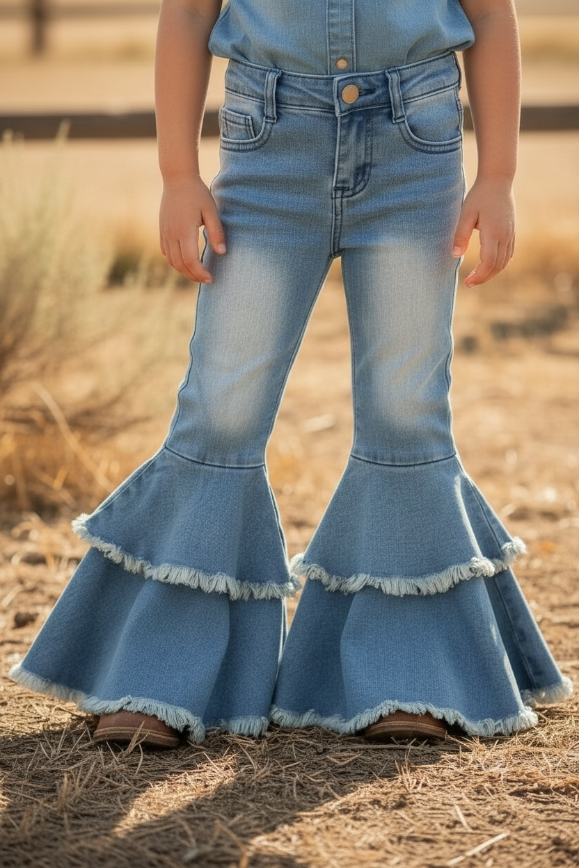 Double Bell Denim Flares - Light Wash