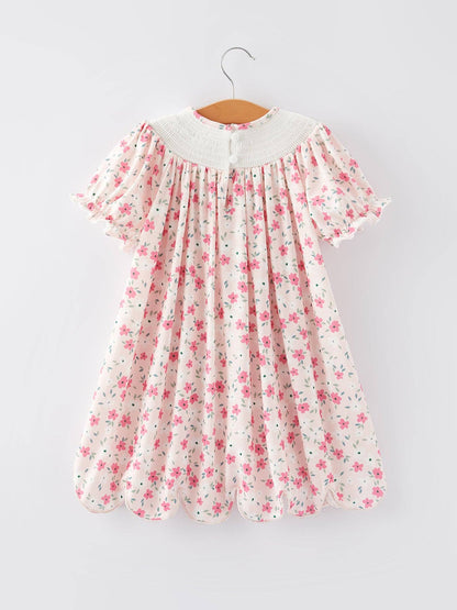 Heart Smocking Embroidery Short Sleeve Girls Dress