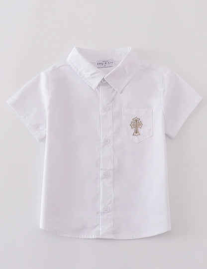Cross Embroidery Button Down