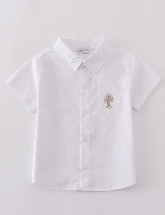 Cross Embroidery Button Down
