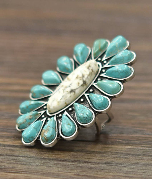 Navajo White & Turquoise Adjustable Ring