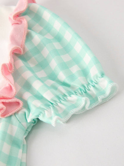 Thanksgiving Day Fall Pumpkin Flowers Embroidered Check Girls Romper