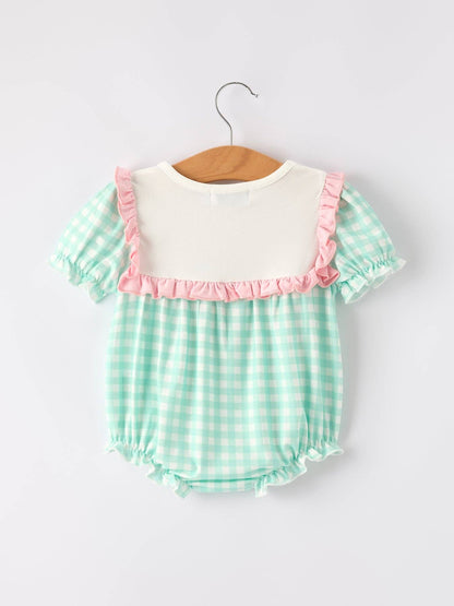 Thanksgiving Day Fall Pumpkin Flowers Embroidered Check Girls Romper