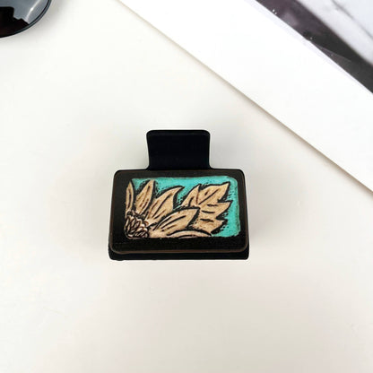 Western cowboy style leather square hair claw clip