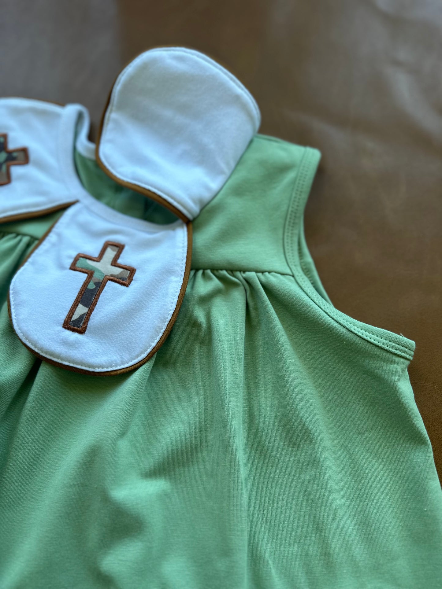 camoflage cross applique dress