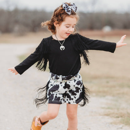 Black Solid w/t Fringe Shirt
