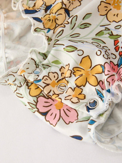 Embroidery Smocking Bow Floral Leaf Baby Girls Romper