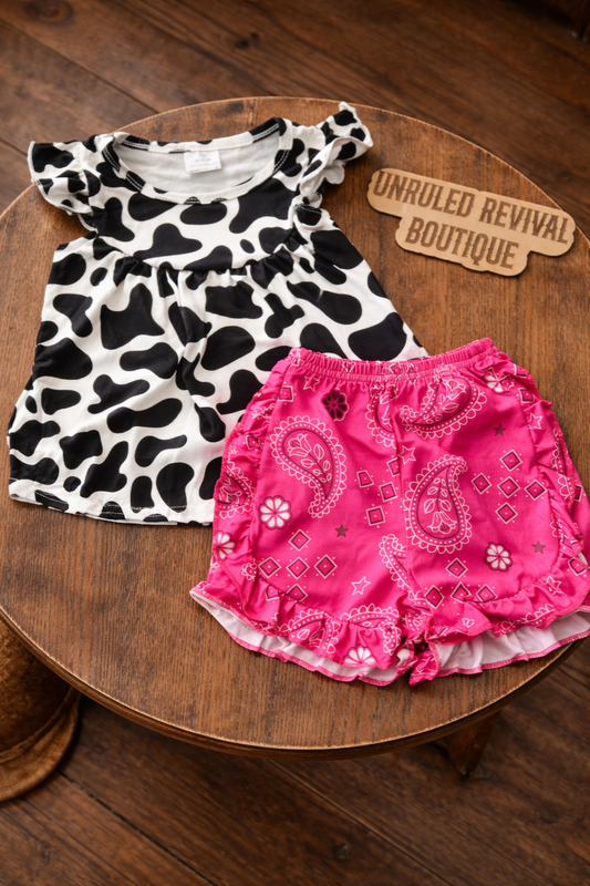 Pink Paisley + Cow Print Outift