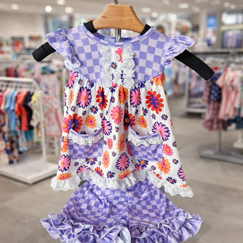 Flower Power Spring Summer Short Set - PERIWINKLE