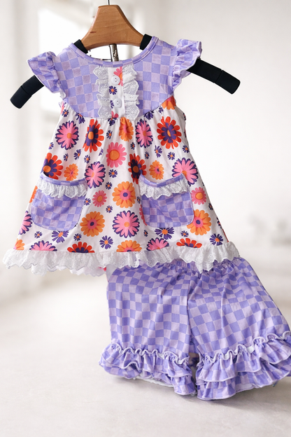 Flower Power Spring Summer Short Set - PERIWINKLE