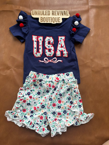 USA Floral applique  top & shorts.