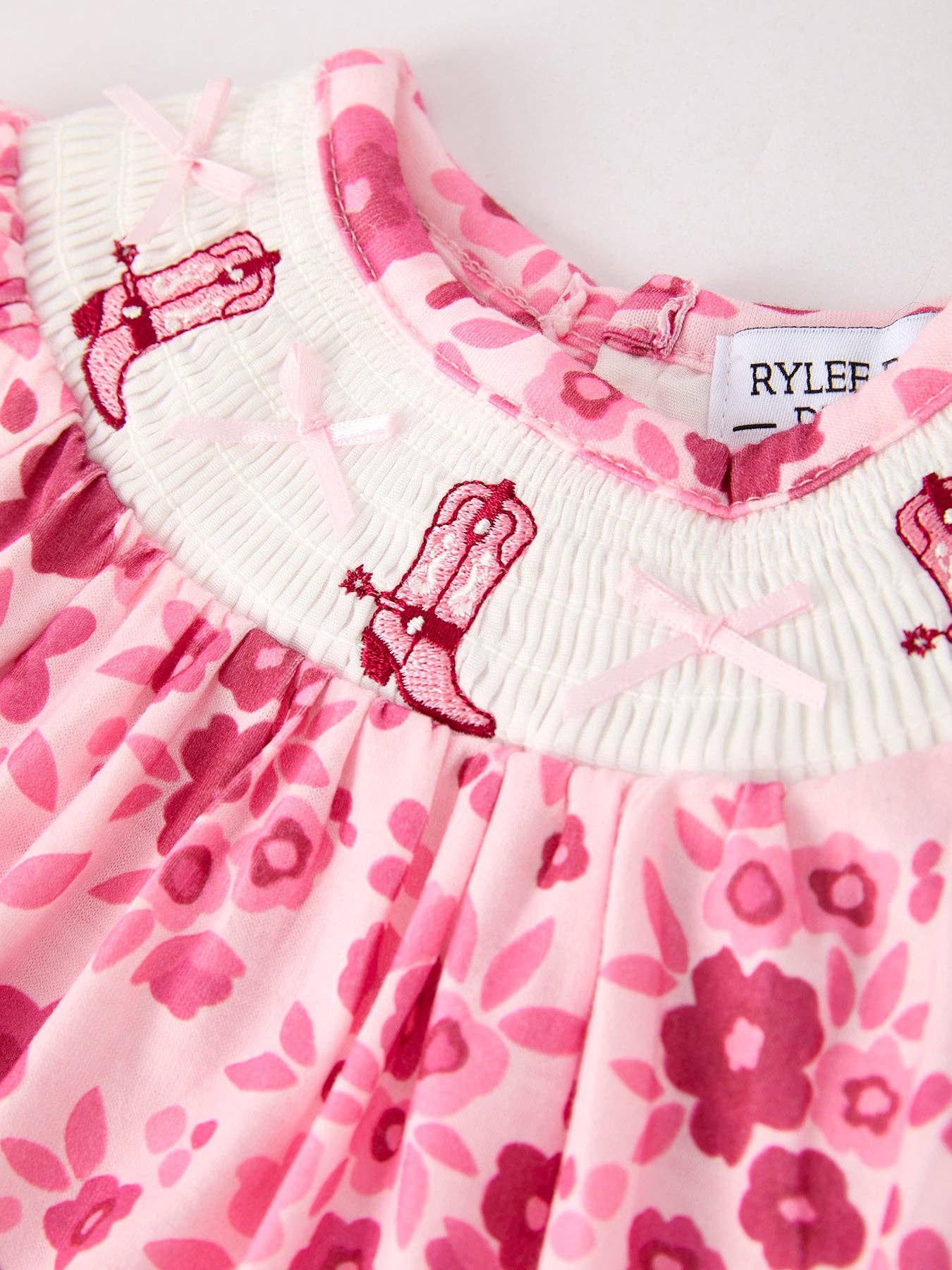 Boots Smocking Embroidered Short Sleeve Floral Baby Girl Romper