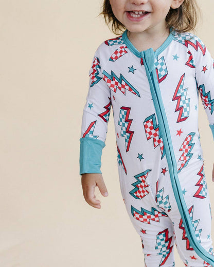 Holiday Bamboo Baby Clothes Zip Romper | Checkered Bolts