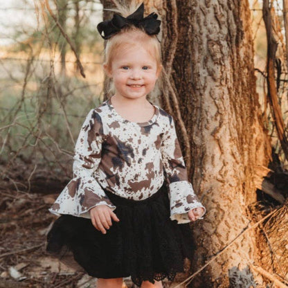 Brown Cowprint Bell Sleeve