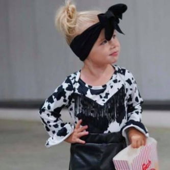 Cowprint Fringe Long Sleeve Top