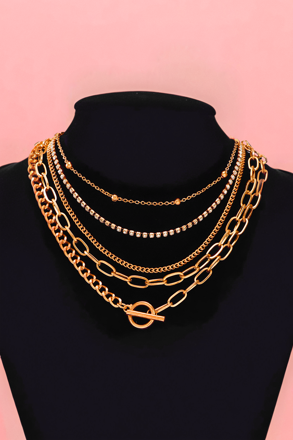 5pcs Layered Rhinestone Chain Collarbone Necklaces Set