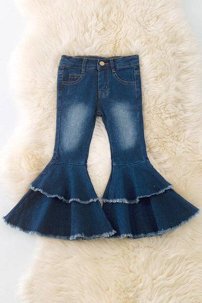 Denim Double Bell Bottoms- Dark Wash