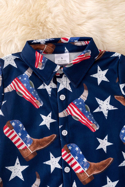 Red, White, Bull button up!