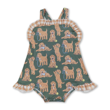 Golden Pup Gingham Bow Romper