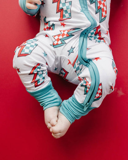 Holiday Bamboo Baby Clothes Zip Romper | Checkered Bolts