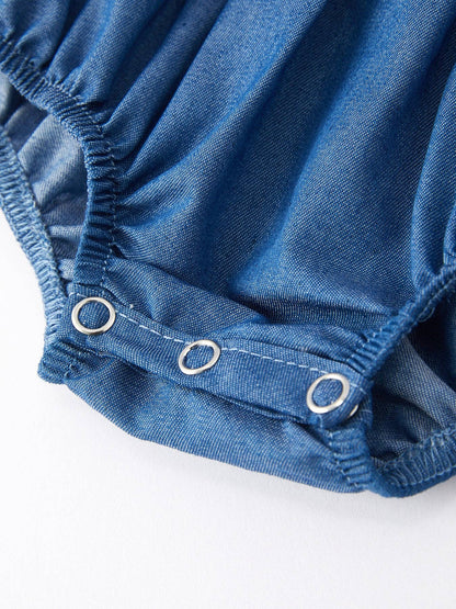 Heart Letters Smocking Embroidered Lace Girls Romper