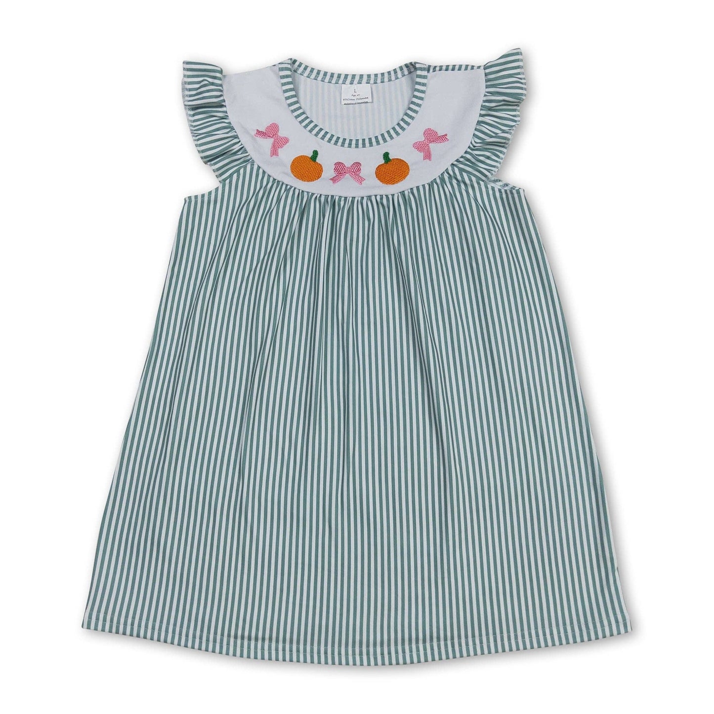 Pumpkin bow green stripe dress