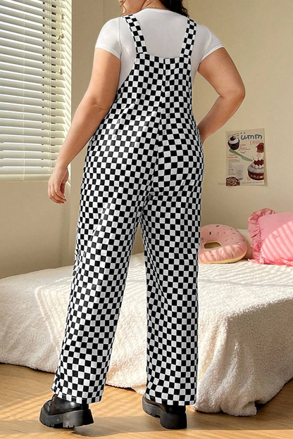 Checker Pocketed Wide Leg Jumpsuit